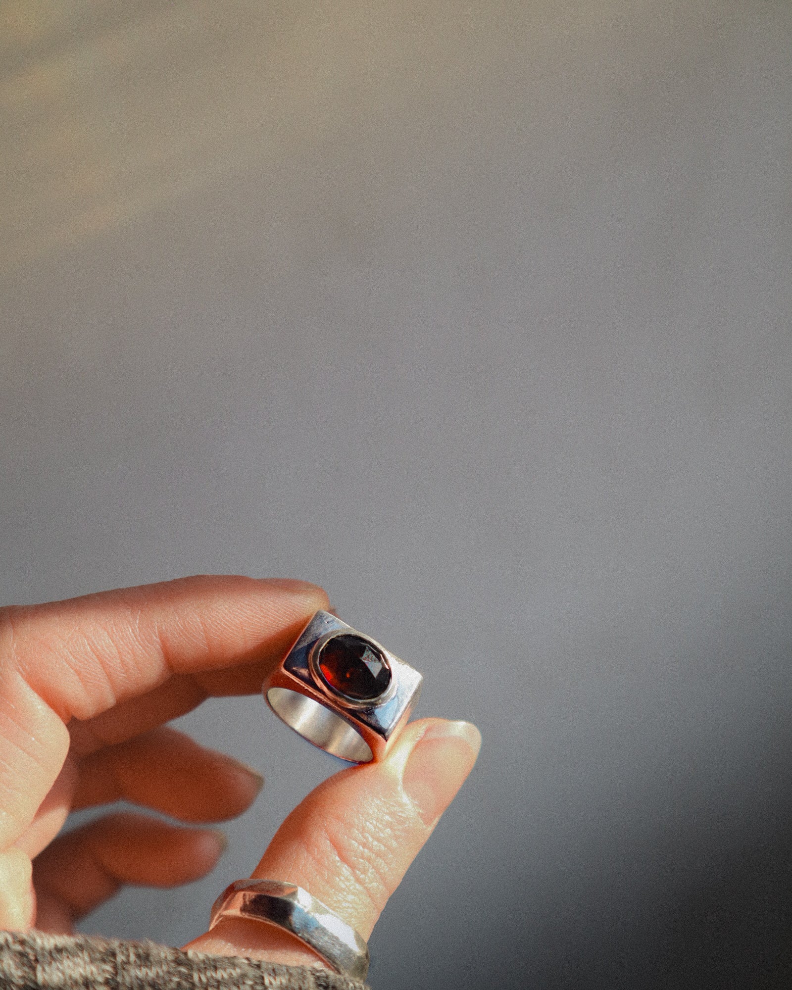 Garnet Blocky Signet Ring