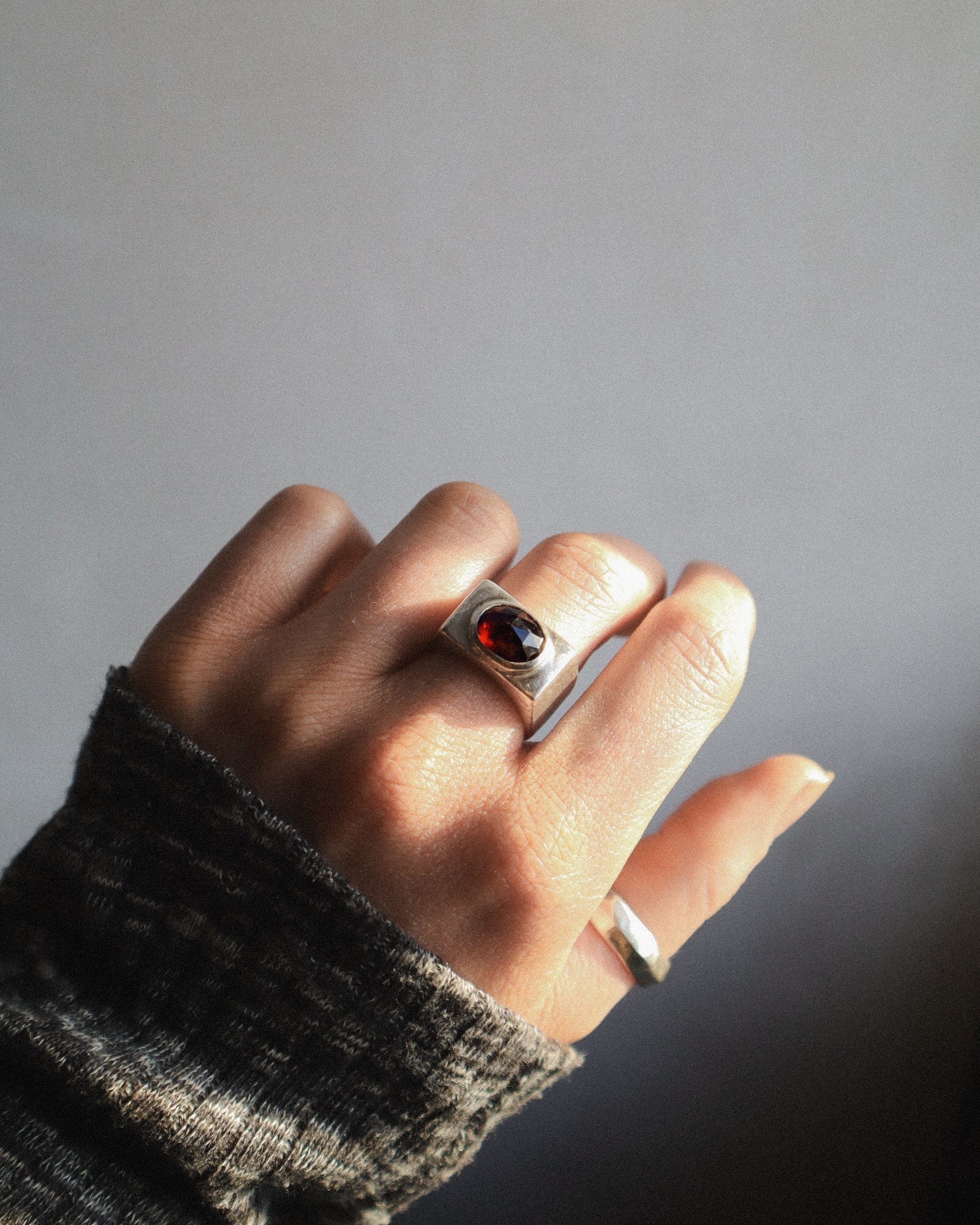 Garnet Blocky Signet Ring