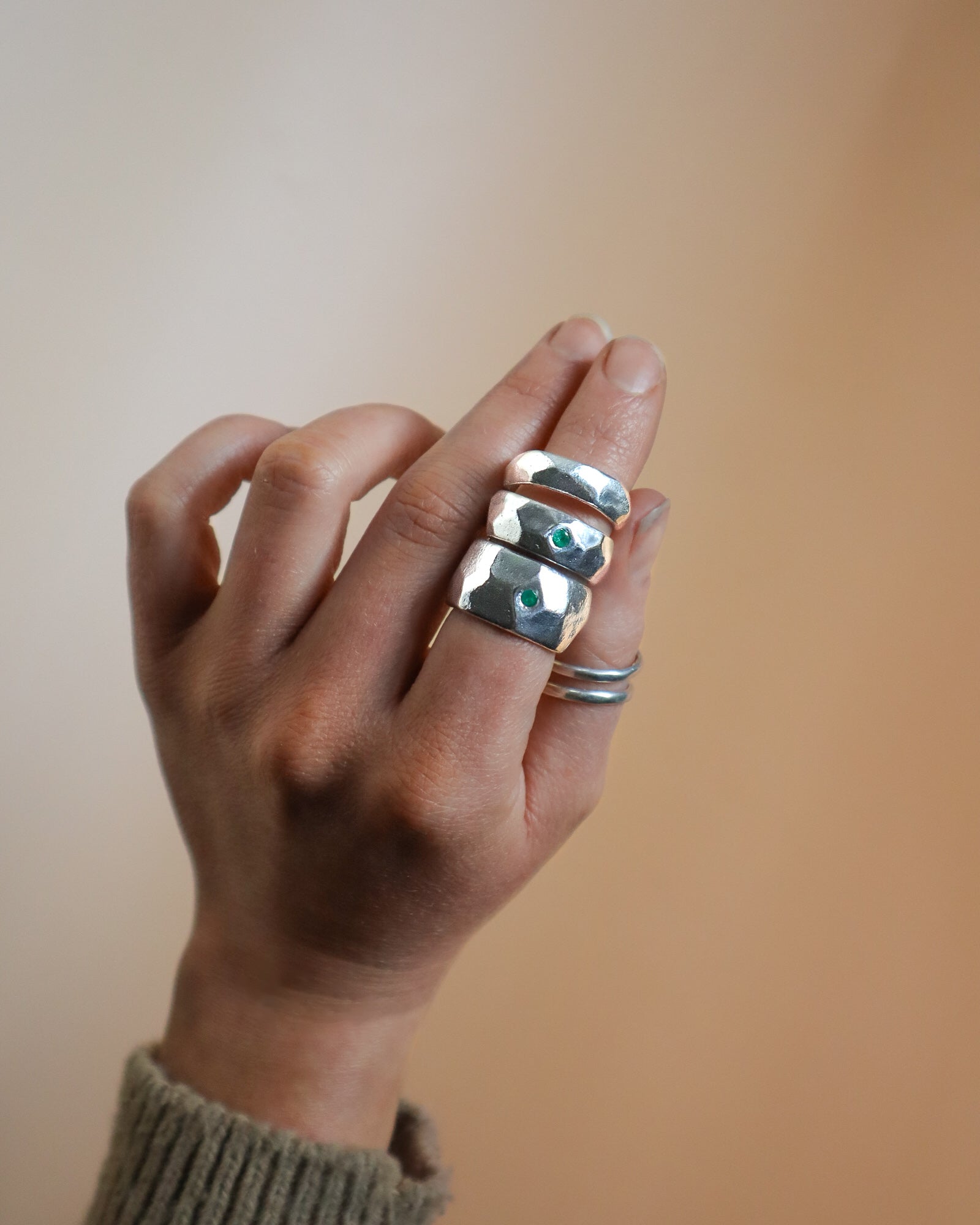 Wide Emerald Rugged Band