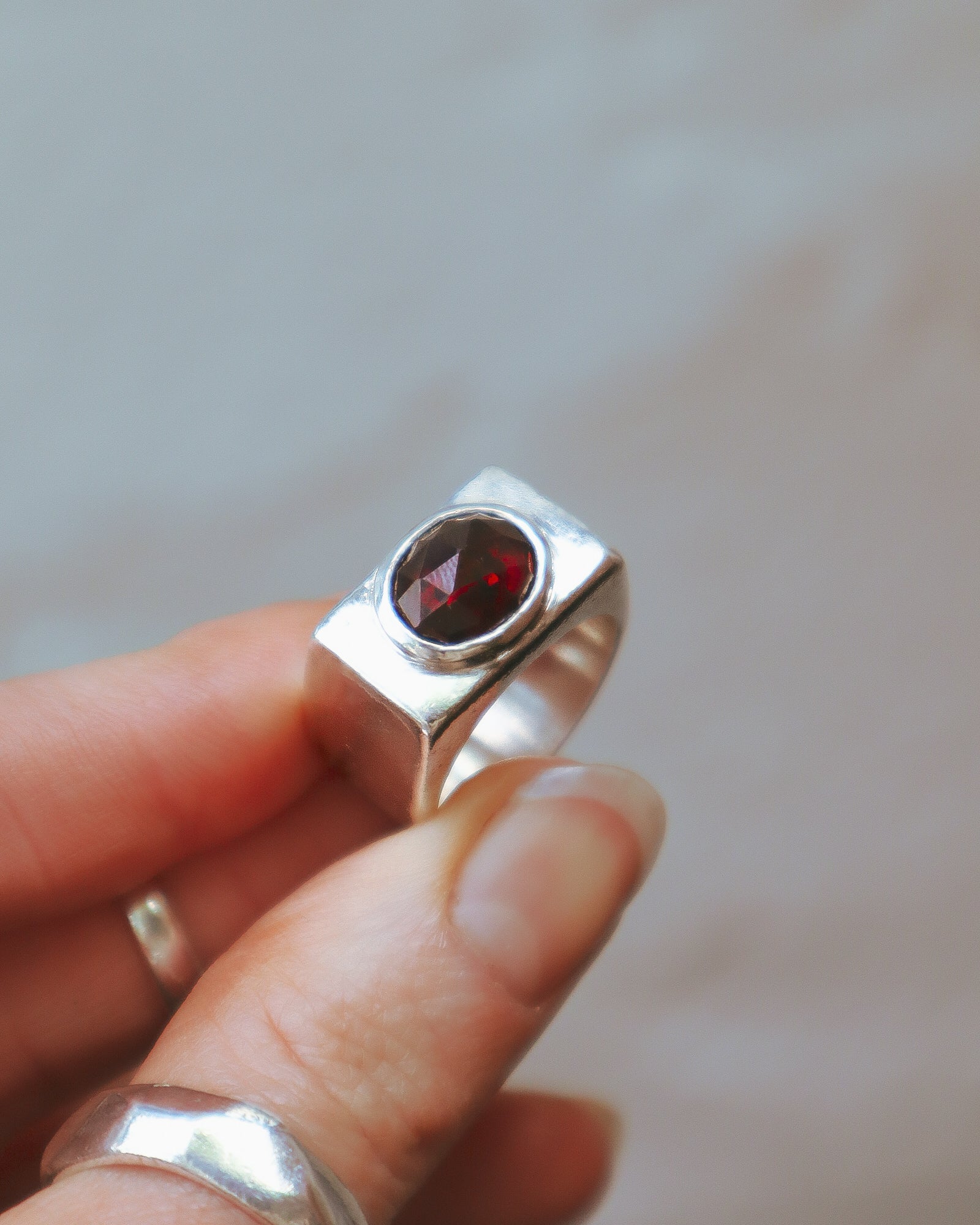 Garnet Blocky Signet Ring